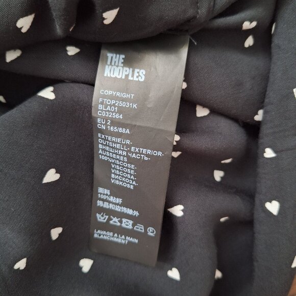 The Kooples Black and White Heart Print Tie-Neck Blouse - Picture 6 of 7